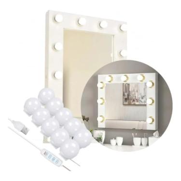 Imagem de Kit Luz de Camarim LED 10 Lâmpadas com 3 Tonalidades, Iluminação Ajustável para Espelho e Penteadeira