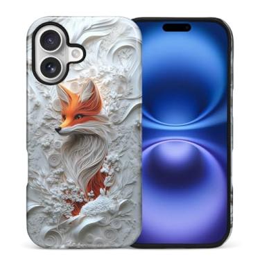 Imagem de CARLOCA Capa para iPhone 17, design de papel floral e raposa híbrida, proteção dupla, TPU macio, policarbonato rígido, à prova de choque, antiarranhões, capa protetora para homens e mulheres