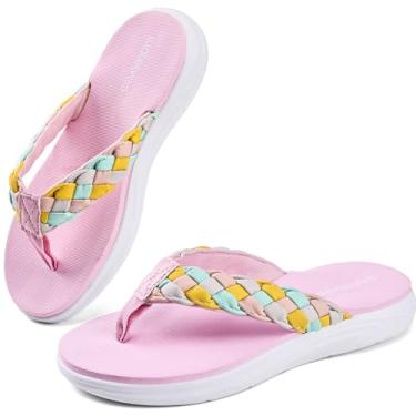 Imagem de WateLves Chinelos Infantis Esportivos Para Meninas, Sandálias De Praia Para O Verão (Parte Superior Rosa E Colorida, 34)