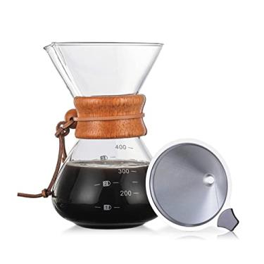 Imagem de Café de Infusão Pour Over Carafe Vidro Sem Papel com Filtro Reutilizável Aço Inoxidável Cafeteira Manual Gotejamento Mangueira Madeira Borosilicato Re