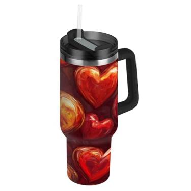 Imagem de ATTX Copo de coração dos namorados de 1,134 g com alça, copo de aço inoxidável a vácuo de parede dupla com palha, caneca de café de viagem isolada #539