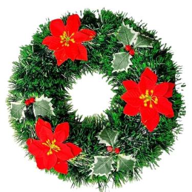 Imagem de Guirlanda de Natal de Luxo 30cm com Laço - Enfeite de Porta Cheia de Galhos, Decorativa Festiva, Ideal para Casa, Entrada e Ambientes Natalinos Premium (1 GUIRLANDA FLOR VERMELHA 40CM)