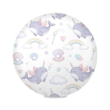 Imagem de Wassud Jogo americano com baleias arco-íris tapetes de mesa redondos para cozinha e jantar tapetes laváveis resistentes ao calor decoração de mesa 39 cm