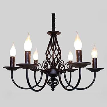 Imagem de Lustre antigo clássico com soquete E14, luminária pendente francesa retrô preta, altura ajustável, estilo campestre, para sala de estar, cozinha, sala de jantar e corredor, com 6 lâmpadas.