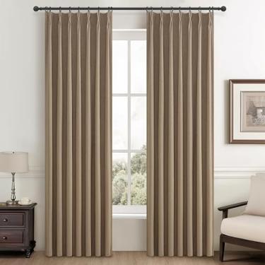Imagem de Cortinas blackout de 92 polegadas para sala de estar, redução de ruído térmico, porta deslizante, total de duas cortinas de linho estilo country Burg para sistema de trilhos, prega de aperto, marrom