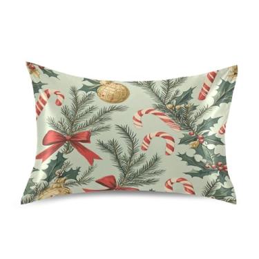 Imagem de SEHANY Fronha de seda verde com sinos de Natal para cabelo e pele, capa de almofada respirável super macia e macia com envelope para casa, quarto, hotel, padrão 50 x 66 cm