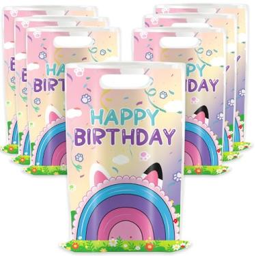 Imagem de Celmuron Pacote com 30 sacos de presente de festa de gato de desenho animado, sacolas de lembrancinhas de festa de casa de bonecas para celebrações de aniversário