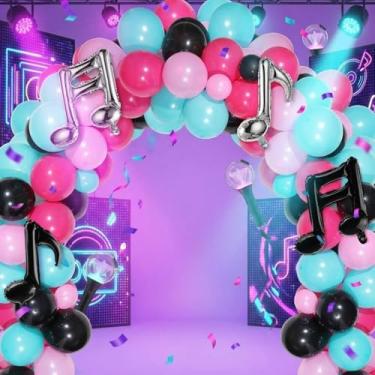Imagem de 144 balões de música, kit de guirlanda de balões de aniversário, balões de placa, 12,7 cm, rosa, vermelho, preto, azul, rosa, balões de látex para decoração de karaokê de aniversário, artigos de festa temáticos