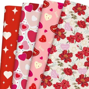 Imagem de LOADSFUN Folha de papel de embrulho de Dia dos Namorados - Design de coração e urso de amor doce para casamento, aniversário, aniversário - 8 folhas, 70 x 40 cm, fácil de armazenar (rosa)