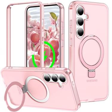 Imagem de Turquiase Linda capa fina com moldura ondulada para Samsung Galaxy 25 Plus/24 Plus anel/suporte invisível embutido, compatível com MagSafe, capa protetora de telefone fosca à prova de choque militar -