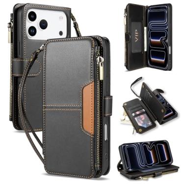 Imagem de Neiye Capa tipo carteira compatível com iPhone 17 Pro com porta-cartões fashion couro PU fecho magnético fecho de correr capa protetora para iPhone 17 Pro (6,3 polegadas - preta)