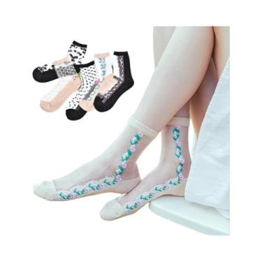 Imagem de Meias De Renda Para Mulheres, 5 Pares, Ultra-finas, Antiderrapantes, T