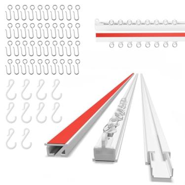 Imagem de AJAZZ Suporte de teto autoadesivo para cortina de teto, trilho para cortinas (15 pés, 4,56 m, branco) para parede lisa - sem broca, parafusos, haste de cortina adesiva (não flexível)