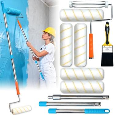 Imagem de Kit de rolo de pintura King Origin de 10 peças com haste de extensão (1,5 m), capas de rolo de pintura de 23 cm, moldura de rolo, pincel, suprimentos de pintura de casa para pintura de paredes
