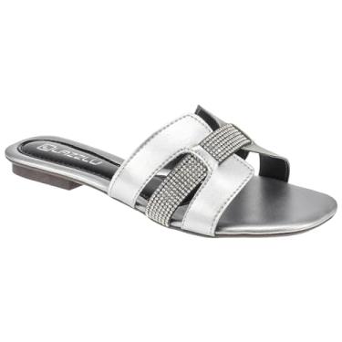 Imagem de Sandália Feminina Rasteira Strass Dourado Prata Rasteirinha (Prata, BR, Adulto, Numérico, 39)