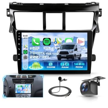 Imagem de 8 núcleos 6G + 128G Android Car Stereo para Toyota Vios Yaris 2007-2014 com rádio automotivo sem fio Carplay Android, unidade de cabeça de tela sensível ao toque de 22 cm, conexão espelhada, WiFi, GPS