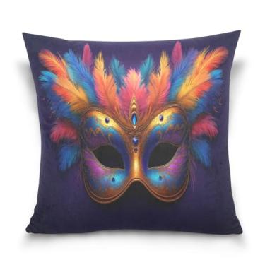 Imagem de Blueangle Capas de almofada de máscara colorida de carnaval - 50 x 50 cm, decoração de férias de fazenda para sofá de casa (264)