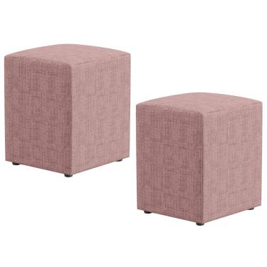 Imagem de Kit 02 Puffs Quadrado Decorativo Sala De Estar L02 Linho Rosa - Lyam Decor