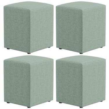 Imagem de Kit 04 Puffs Quadrado Decorativo Sala De Estar L02 Linho Verde Menta - Lyam Decor