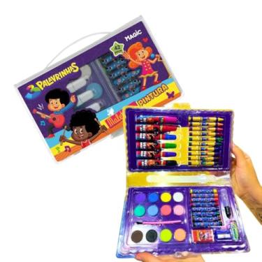 Imagem de Maleta de Pintura Infantil, 42 Peças, com Giz de Cera, Canetinhas, Pastel, Aquarela, Acessórios, para Crianças Acima de 3 Anos