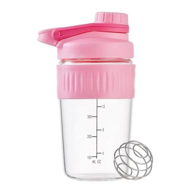 Imagem de Coqueteleira de vidro pequena de 473 ml, vidro borossilicato, proteína em pó, academia, treino, pequena coqueteleira, misturas para misturas de proteínas com bola de mistura (C-rosa, 1)