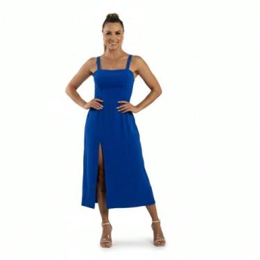 Imagem de Vestido Midi Fenda Lateral Lastex Costas Social Festa Casual Viagens -