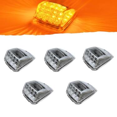Imagem de All Star Truck Parts 5x Amarelo âmbar brilhante 17 LED lente transparente marcador de cabine com folga superior conjunto de luzes de teto semi-reboque caminhão Kenworth Peterbilt Freightliner Mack