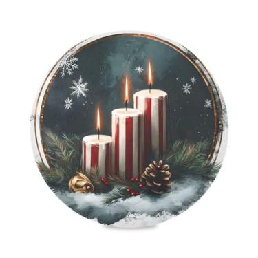 Imagem de STAYTOP Jogo americano redondo com velas e sinos listrados, 4 peças, tapetes de mesa antiderrapantes fáceis de limpar para decoração de mesa de festa e churrasco