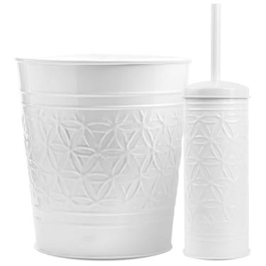 Imagem de Autumn Alley Lixeira E Escova Para Vaso Sanitário White Farmhouse Com Suporte - Conjunto De Acessórios Decoração Charmosa