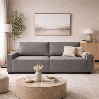 Imagem de Sofá 3 Lugares Moderno Contemporâneo Sala Recepção Suede Cinza Escuro