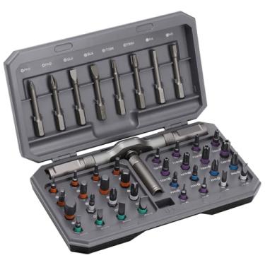 Imagem de Conjunto de chaves de fenda magnéticas 42 em 1, chave de fenda catraca com alça T com brocas de aço S2, catraca de 6,2° e 58 dentes, kit de chave de fenda com estojo de armazenamento