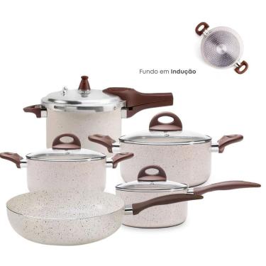 Imagem de Jogo De Panelas Antiaderente Cerâmica Vanilla Indução 5 Pçs