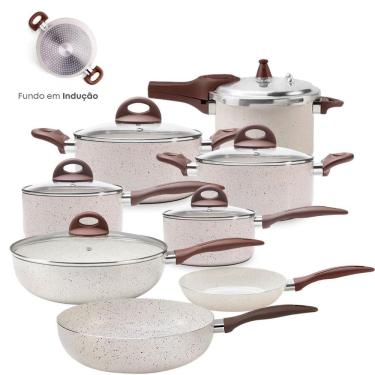 Imagem de Jogo De Panelas Antiaderente Cerâmica Vanilla Indução 8 Pçs