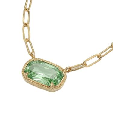 Imagem de DEPHINI Colar com pingente feminino – Colar com clipe de papel banhado a ouro 18 K com zircônia cúbica de corte esmeralda rosa – Presente moderno para ela, Small, Metal, Zircônia cúbica