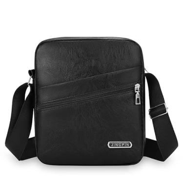 Imagem de Bolsa tiracolo masculina clássica de couro sintético vintage para atividades ao ar livre, Preto, Medium, Tendência