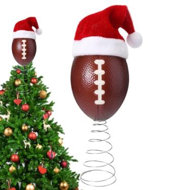 Imagem de Topo de árvore de Natal – futebol de futebol com decoração de árvore de chapéu de Papai Noel, exibição de mesa de festa em casa, para ambientes externos, internos, estúdios de inverno, berçário, porta