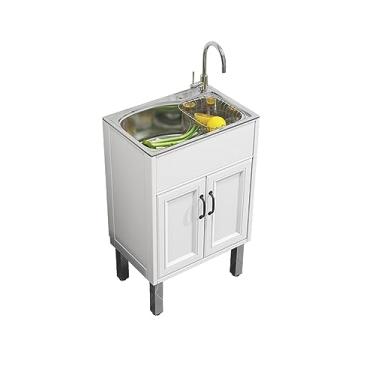 Imagem de Armário de pia de cozinha comercial com torneira quente e fria - ideal para espaços pequenos, porões, trailers, restaurantes e empresas - Design durável e econômico de espaço