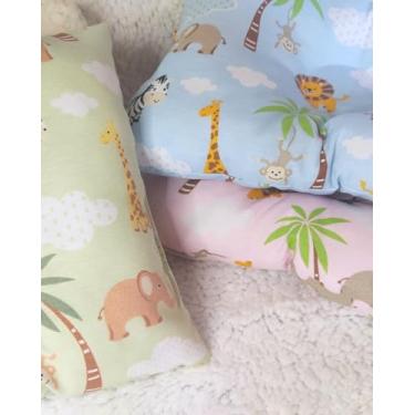 Imagem de Travesseiro Anatômico Bebê para Berço e Carrinho Céu e Safari para Menino e Menina 27x37cm (Rosa Bebê Safari)