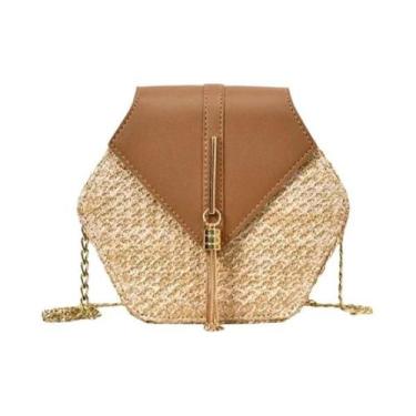 Imagem de Bolsa De Ombro Feminina De Verão Artesanal Em Palha Hexagonal Com Deta