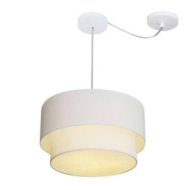 Imagem de Lustre Pendente Duplo Cilíndrico Com Desvio Vivare Md-4364 Cúpula Em Tecido 40x35cm - Bivolt Branco 127/220v