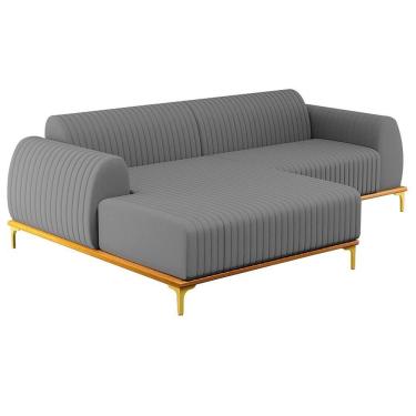 Imagem de Sofá 265cm 4 Lugares Com Chaise Esquerdo Pés Gold Molino C-416 Linho Cinza Escuro - Domi