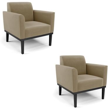 Imagem de Poltrona Base Madeira Preto Kit 2 Maressa Suede Marrom Rt - Ibiza