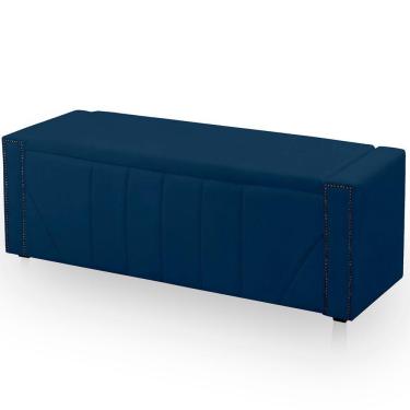 Imagem de Calçadeira Baú Casal King Size Estofada Toronto Veludo Cor Azul Marinho