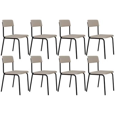 Imagem de Kit 08 Cadeiras Estofada Para Sala De Jantar Sense Preto C01 Linho Palha - Lyam Decor