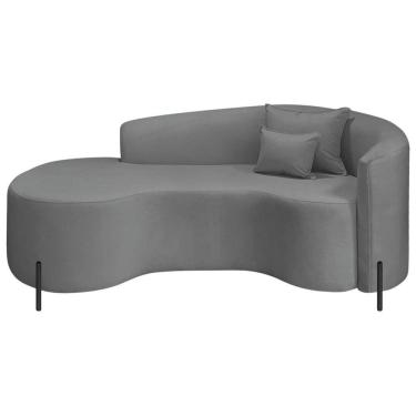 Imagem de Divã Recamier Curvo Sala De Estar Recepção Inglaterra 200cm Pés Metal Preto Lado Esquerdo Bouclé Cinza