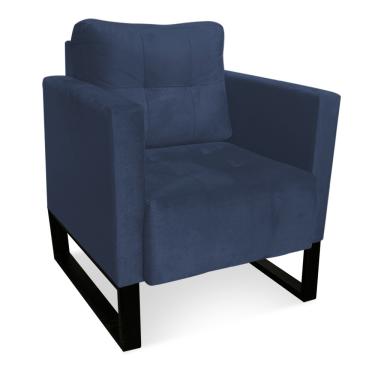 Imagem de Poltrona Sala Decorativa Livia Industrial Preto Suede Azul Marinho M11 - D'Rossi