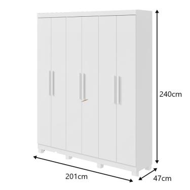 Imagem de Guarda-roupas Casal 6 Portas 3 Gavetas Jazz Com Pés Sem Espelho - Lopas Branco.