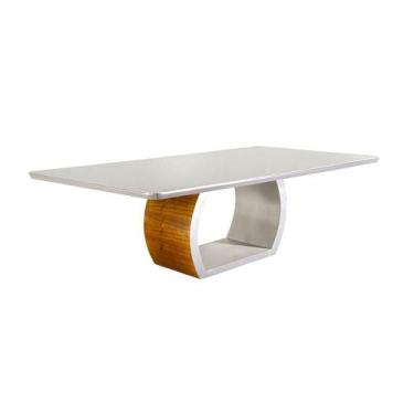 Imagem de Mesa de Jantar Retangular com Tampo de Vidro Lavanda Cinamomo e Off Wh