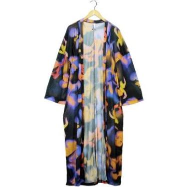 Imagem de Kimono Labellamafia Malha Beachwear Azul Estampado Feminino-Feminino