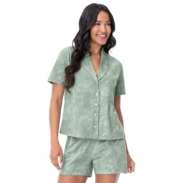 Imagem de Pijama Curto em Algodão com Abertura Frontal Verde Floral Zee Rucci, G